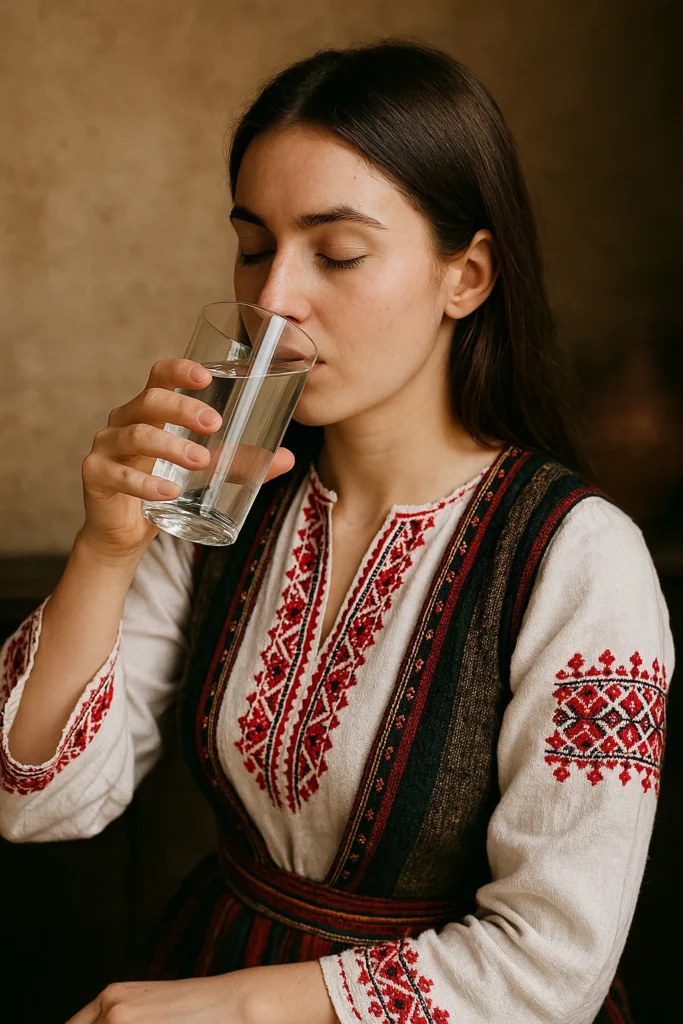 снимка на момиче пиещо вода от чаша